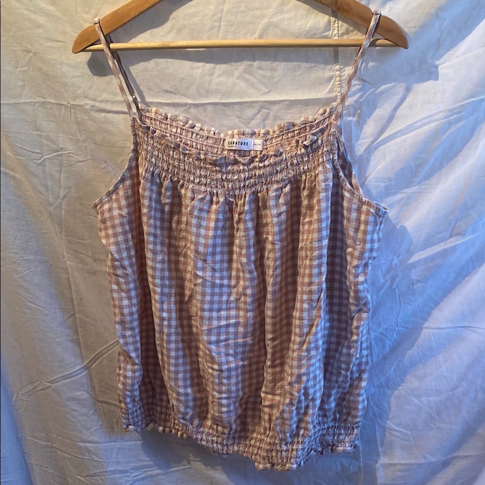 Gingham Smocked Women's Top - light pink